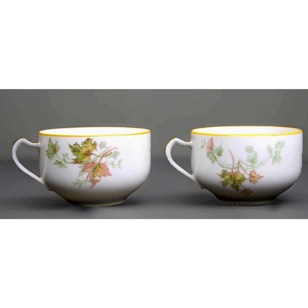 Limoges Haviland Teacups Autumn Leaf Gold Trim 2 Coffee Mugs France Vntg